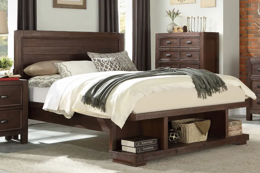 Contemporary Cherry Full Platform Bed - Tremaine-1