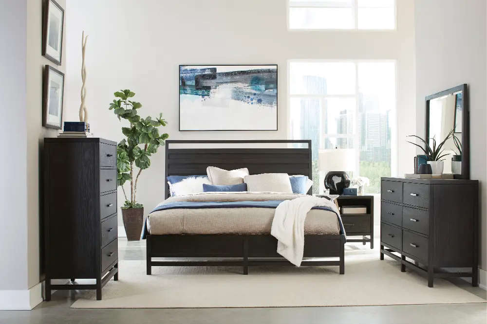 Modern Black 4 Piece Queen Bedroom Set - Thomas-1