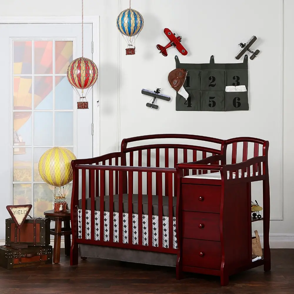 Classic Cherry 4-in-1 Mini Crib and Changing Table - Casco-1