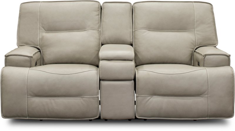 Dove Beige Leather Match Power Reclining Loveseat With Console Rockies Rc Willey - Loveseat Recliner Cover With Center Console