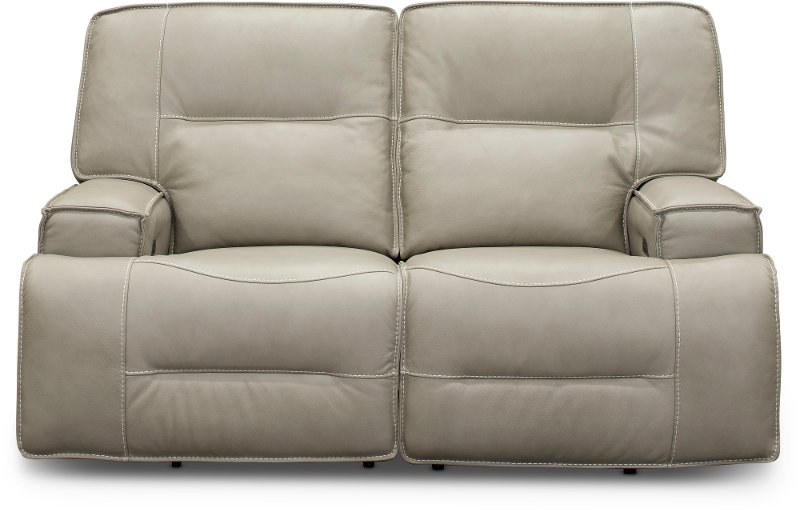 Dove Beige Leather Match Power, Beige Leather Reclining Sofa