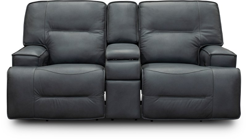 Luxe Sky Gray Leather Match Power, Leather Recliner Loveseat