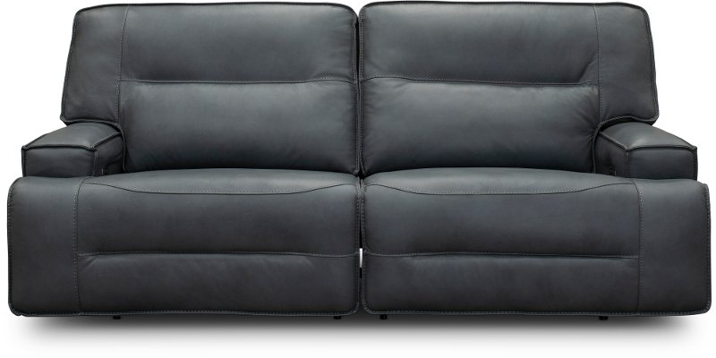 Luxe Sky Gray Leather Match Power, Gray Leather Reclining Sofa Set