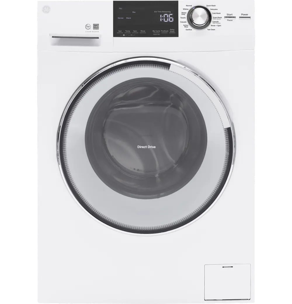 GFW148SSLWW GE Front Load Washer with 14 Wash Cycles - 2.4 Cu. Ft.  White-1