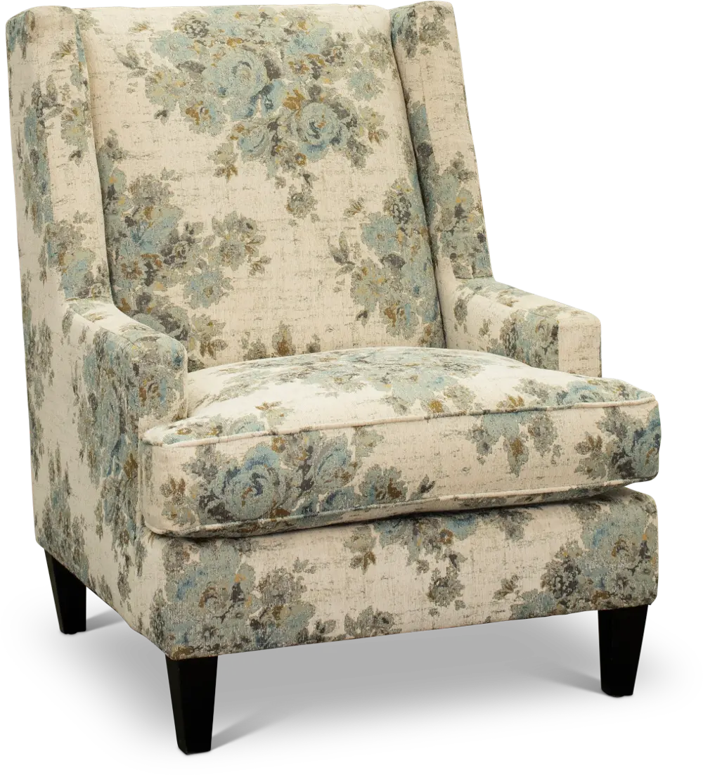 Traditional Blue and Cream Floral Accent Chair - Aram-1