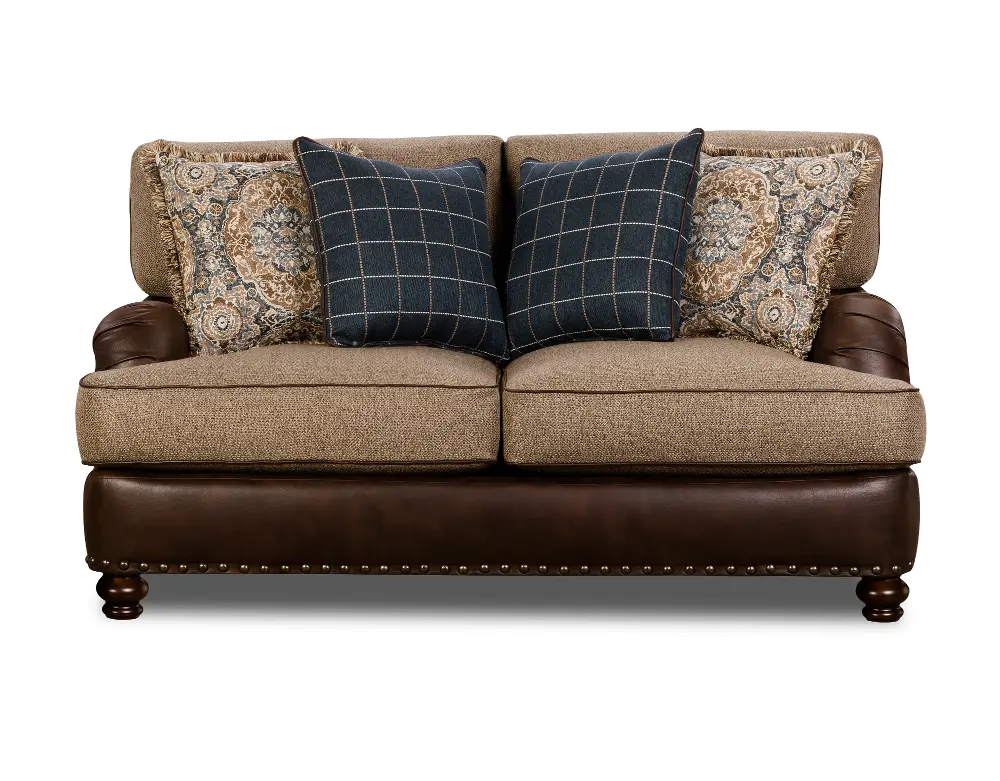 Traditional Two-Tone Brown Loveseat - Cognac-1