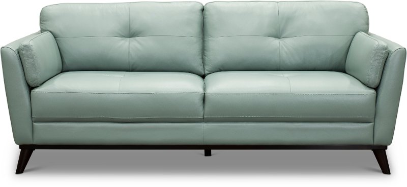 light green leather sofa and love seat