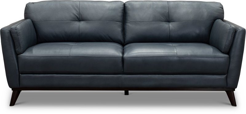 Modern Dark Blue Leather Sofa Warsaw, Sleek Leather Sofa