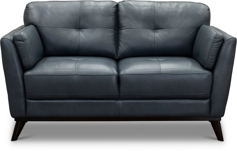 Modern Dark Blue Leather Loveseat, Dark Blue Leather Sofa