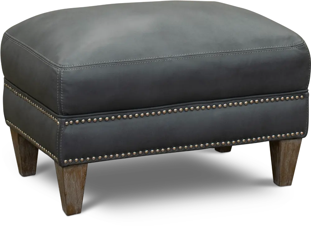Classic Modern Sky Blue Leather Ottoman - Luxe-1