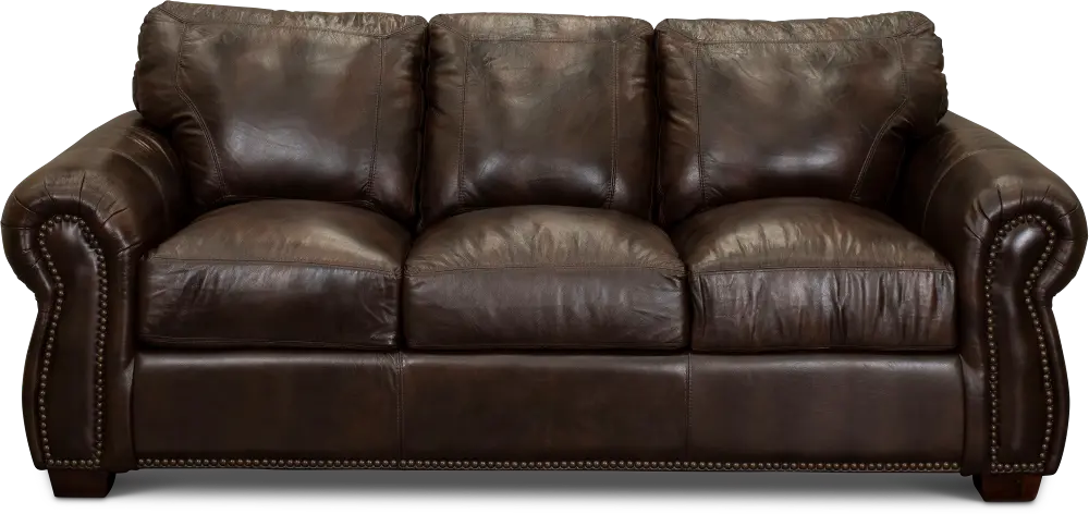 Traditional Brown Leather Sofa - Molasses-1