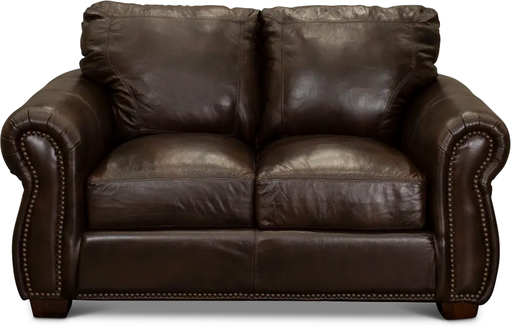 Traditional Brown Leather Loveseat - Molasses-1