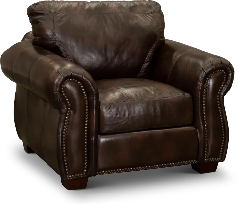 Traditional Brown Leather Chair - Molasses-1