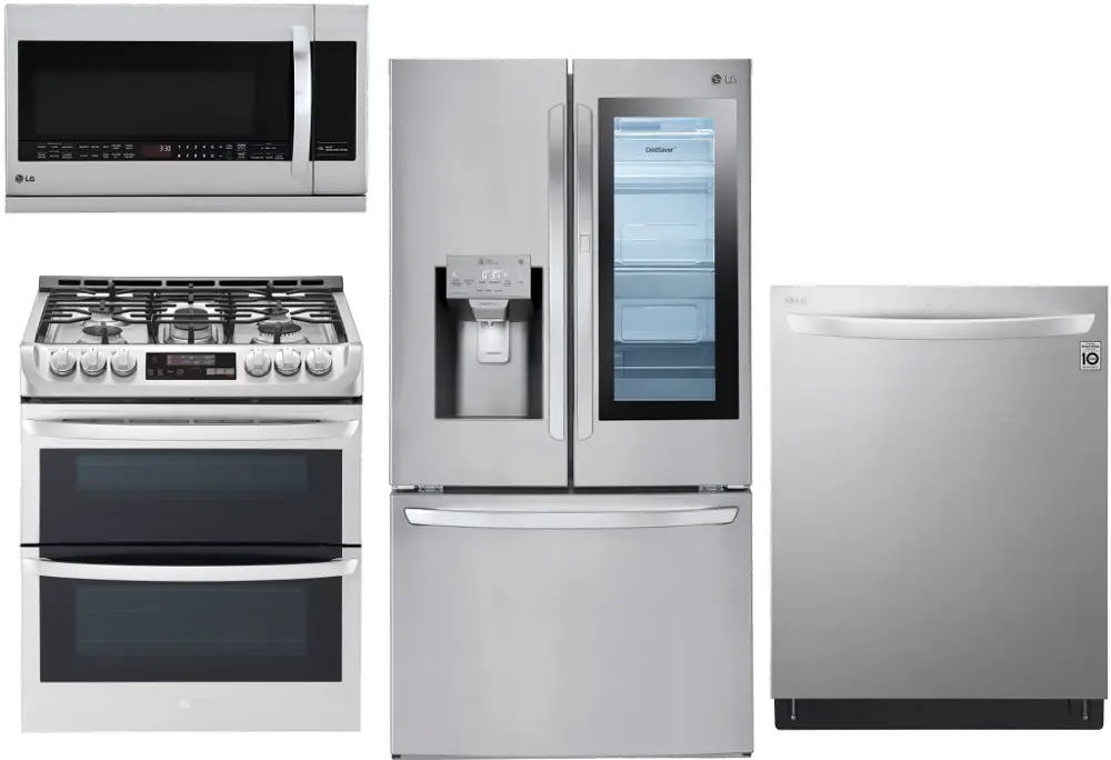 SS-4PC-GAS-PACKAGE LG 4 Piece Gas Kitchen Appliance Package with InstaView Smart Refrigerator - Stainless Steel-1