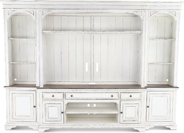 Wall Unit Entertainment Centers Furniture Rc Willey Antique White 4 Piece Entertainment Center Magnolia Manor
