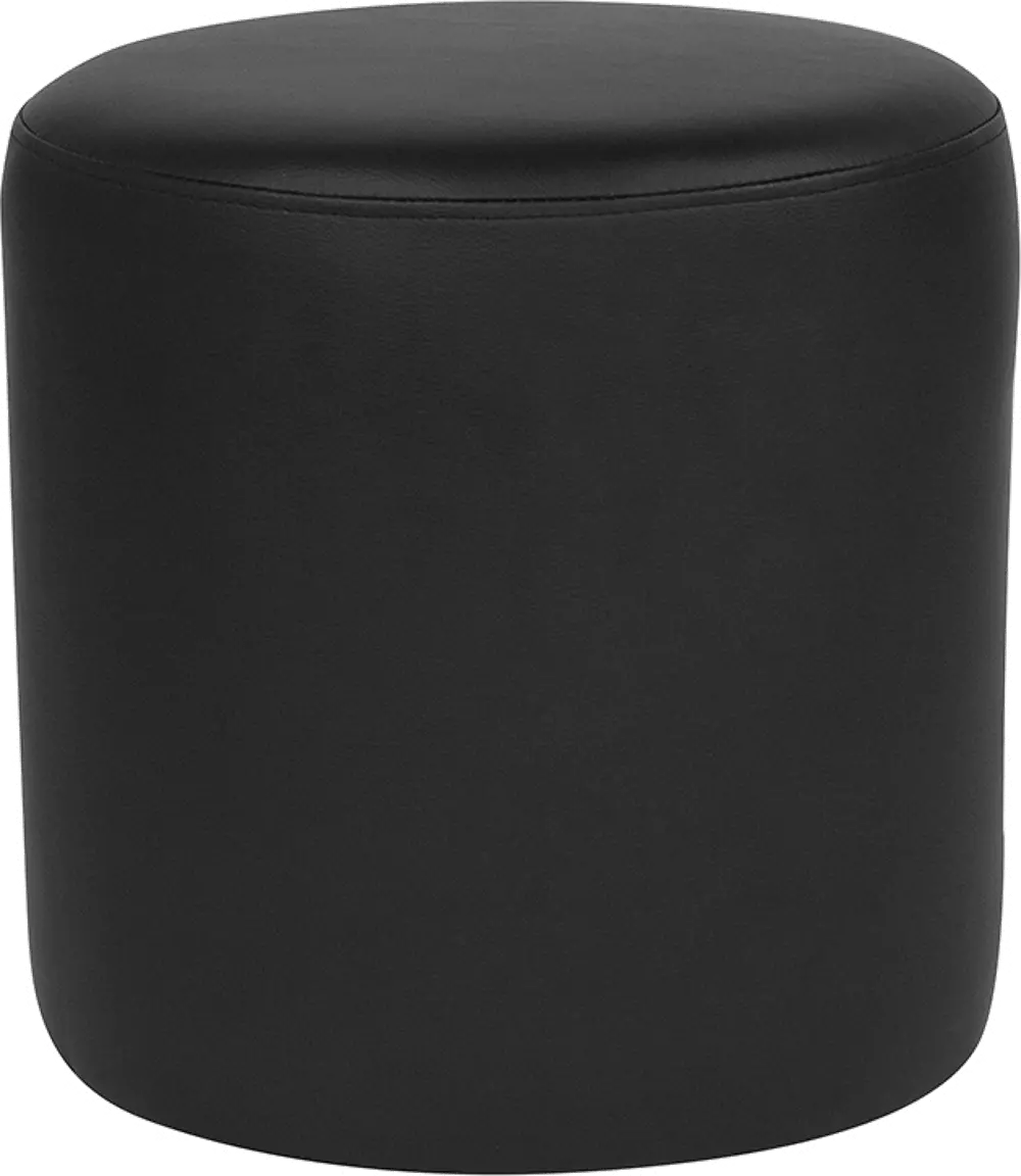 Contemporary Black Leather Round Ottoman Pouf - Barrington-1