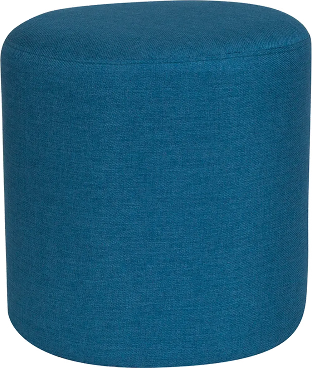 Contemporary Blue Round Ottoman Pouf - Barrington-1