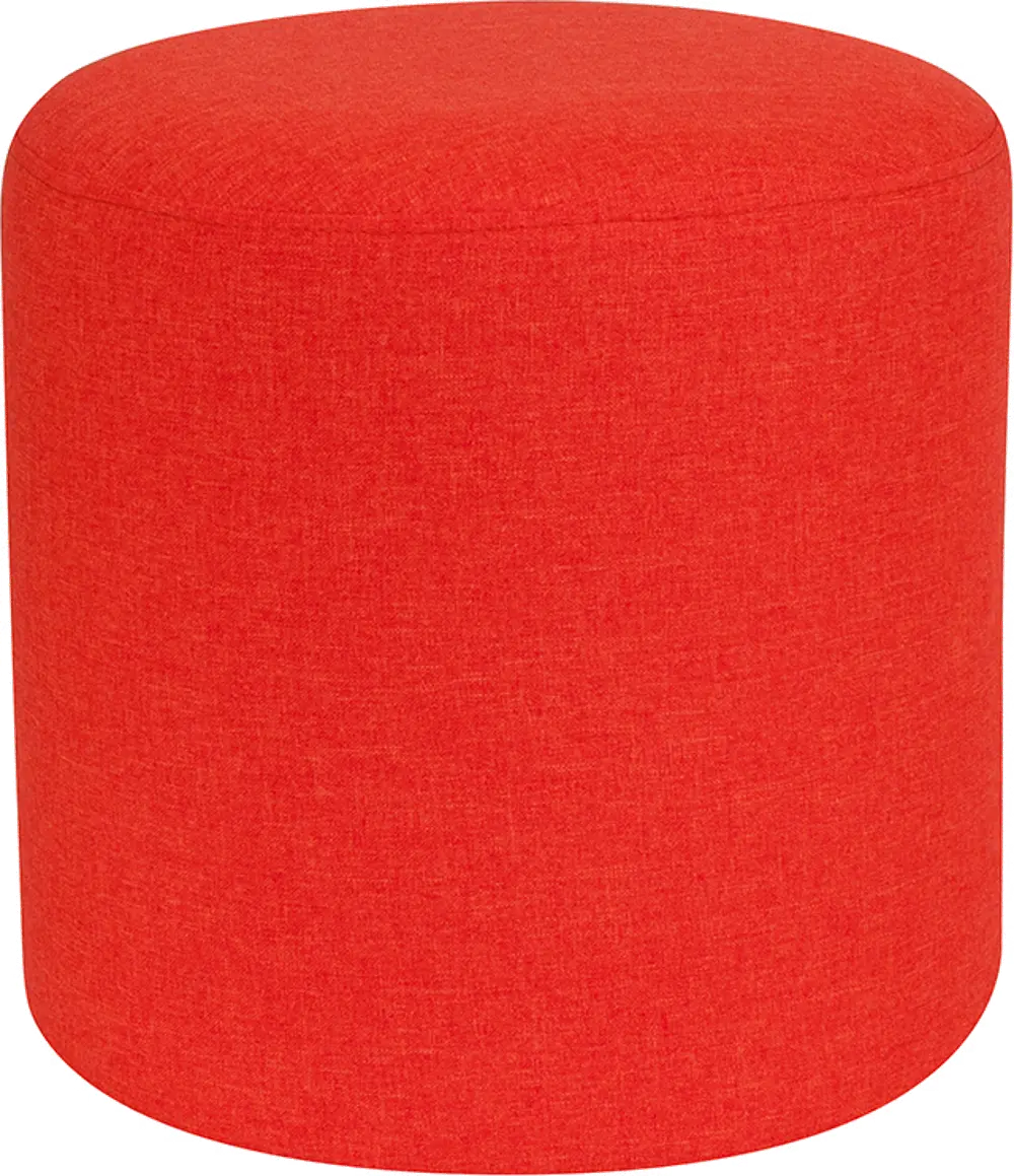 Contemporary Orange Round Ottoman Pouf - Barrington-1