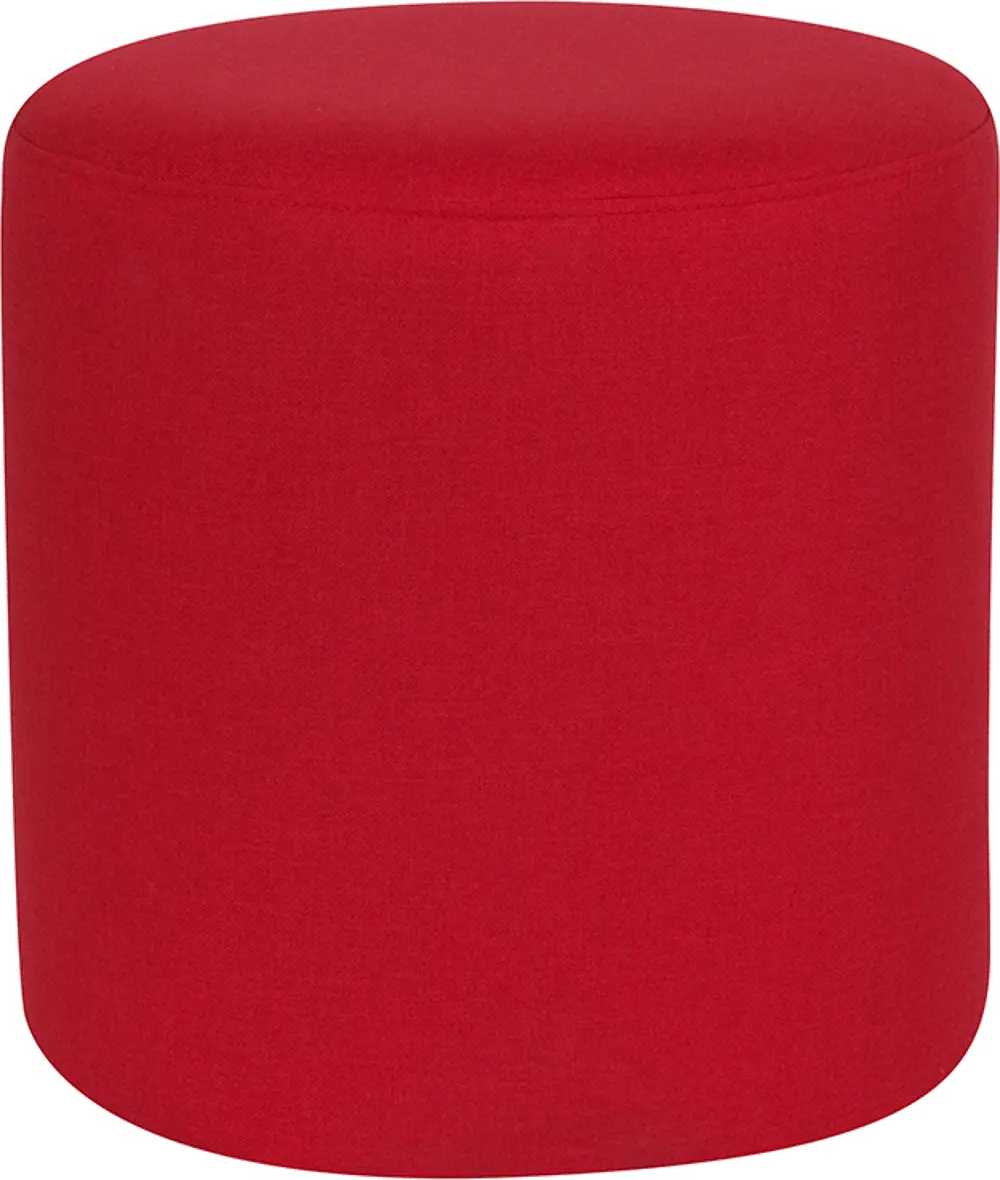 Contemporary Red Round Ottoman Pouf - Barrington-1
