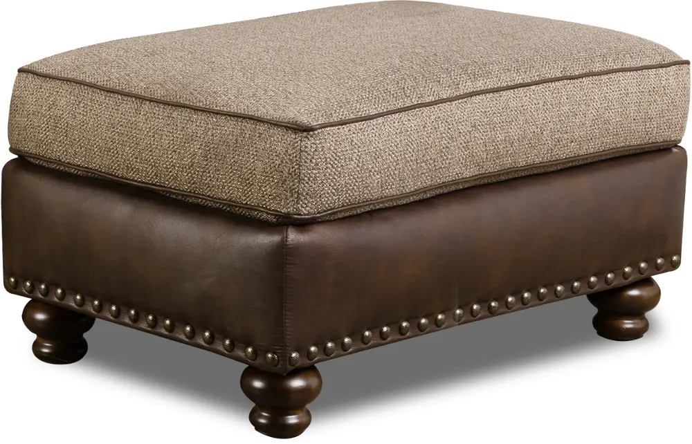 Traditional Two-Tone Brown Ottoman - Cognac-1