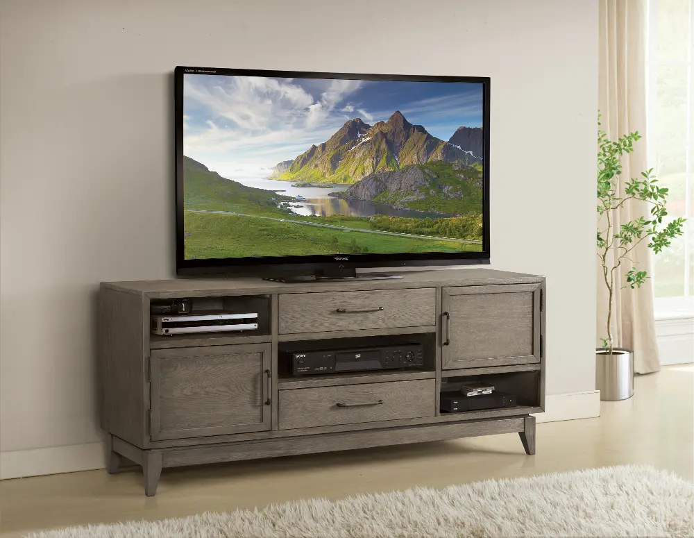 Washed Gray Transitional 66 Inch TV Stand - Vogue-1