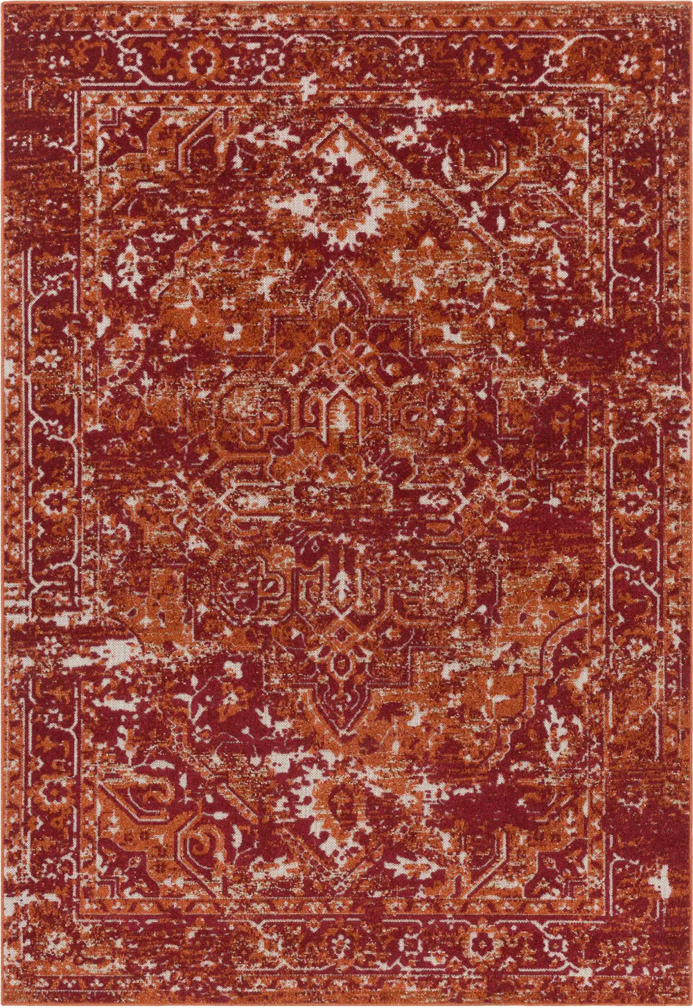 8 x 10 Large Red, Orange, and Ivory Indoor-Outdoor Rug - Stardust-1