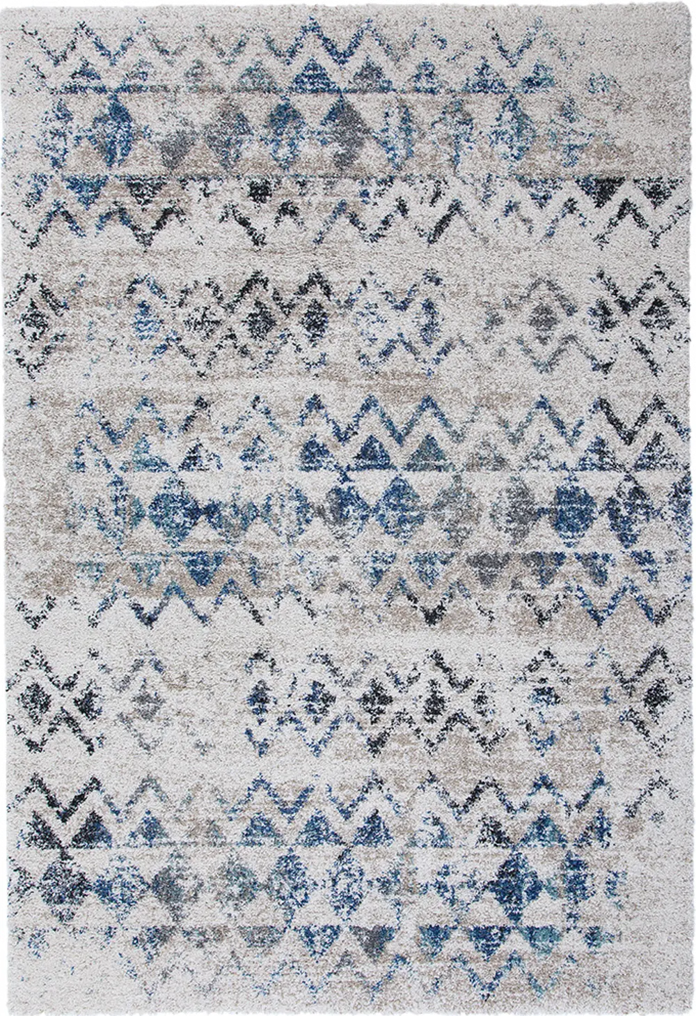 8 x 11 Large Charcoal Gray, Ivory, and Blue Rug - Granada-1