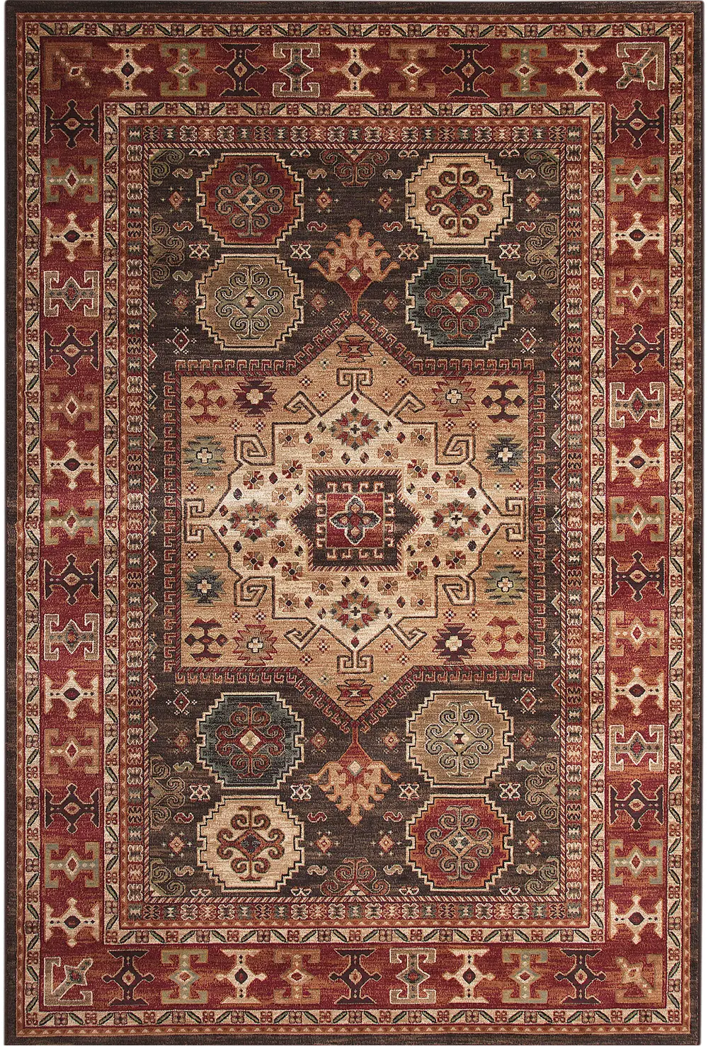 Sonoma 5 x 8 Chocolate Brown, Ivory, and Red Area Rug-1
