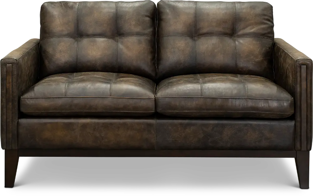 Contemporary Antique Brown Leather Loveseat - Montana-1