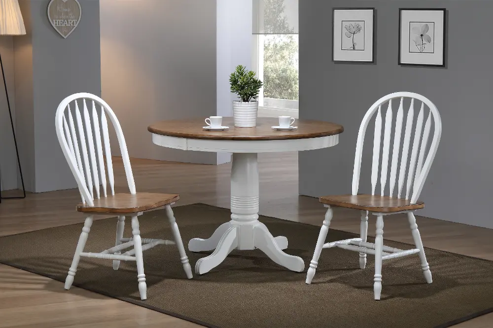 Brown and White Country 3 Piece Round Dining Set - Pacifica-1