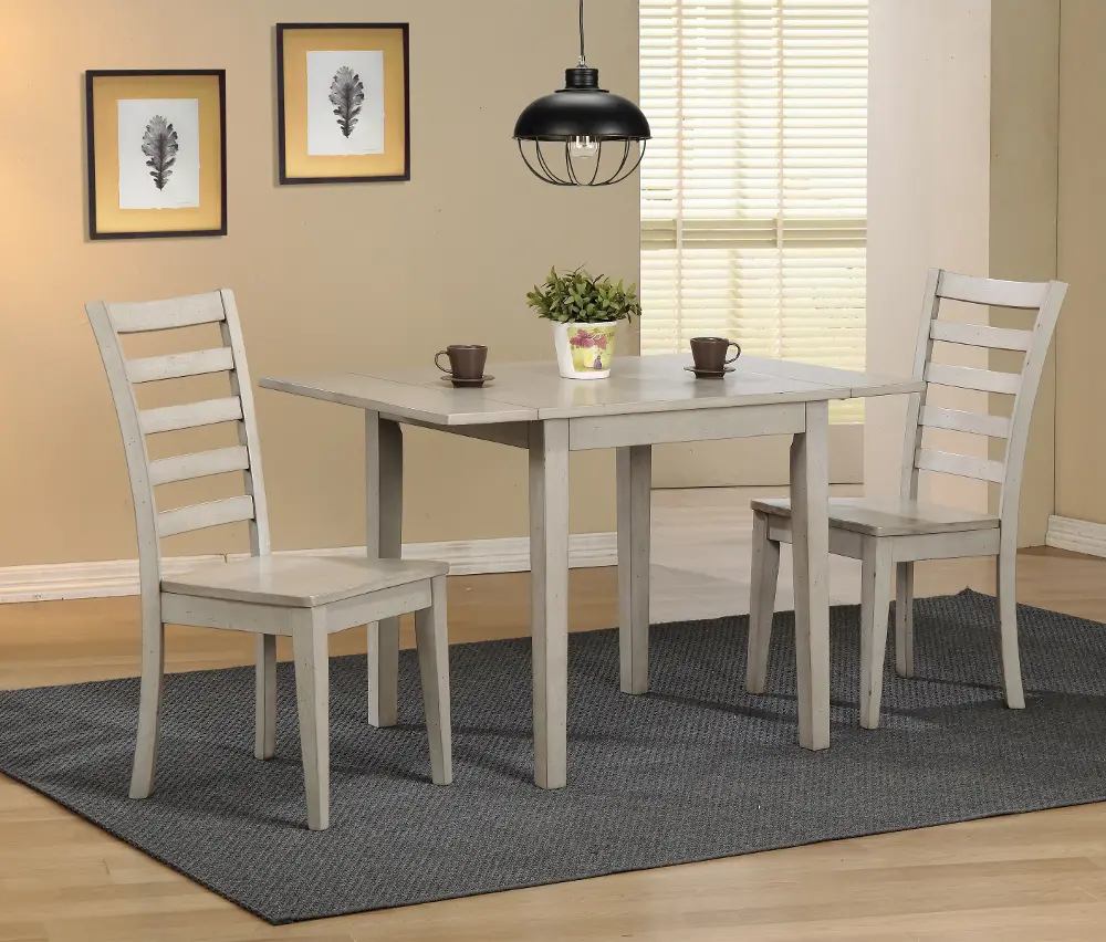 Caramel Light Gray 3 Piece Dining Set with Ladder Back Chairs-1