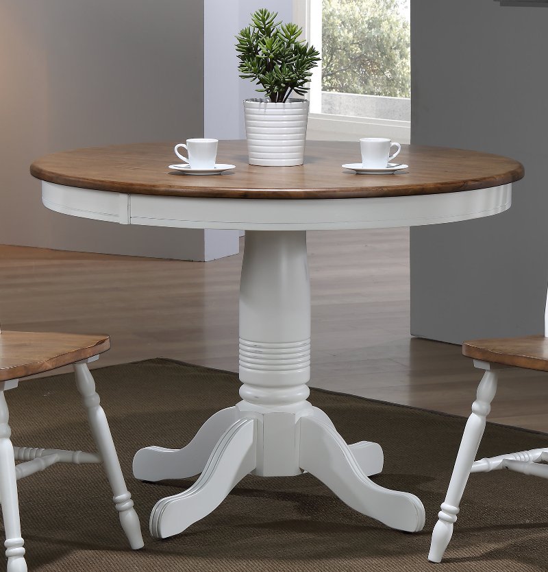 Modern Two Tone Brown And White Round, Round Dining Room Table With Leaf Modern