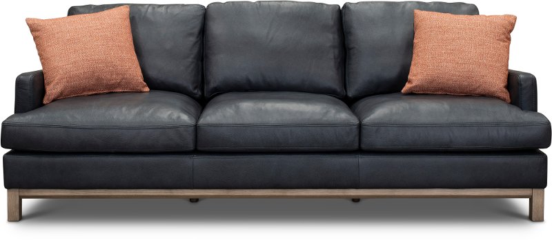 Mid Century Modern Dark Blue Leather, Blue Leather Living Room Set