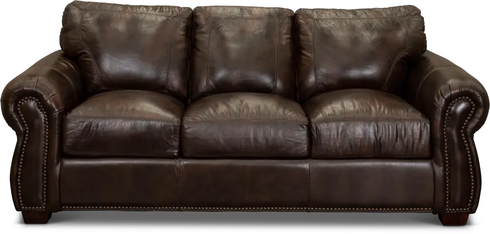 Traditional Brown Leather Sofa Bed - Molasses-1