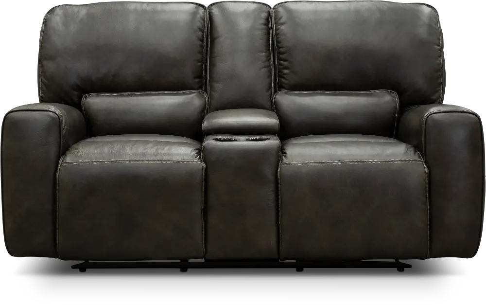 Madrid Charcoal Gray Leather-Match Power Reclining Loveseat with Console-1