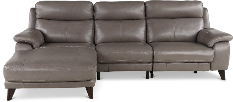Elephant Gray Leather Match Power, Power Reclining Sectional Leather Sofa