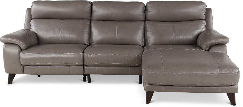 Venice Gray Leather-Match Power Reclining Sofa with Right-Facing Chaise