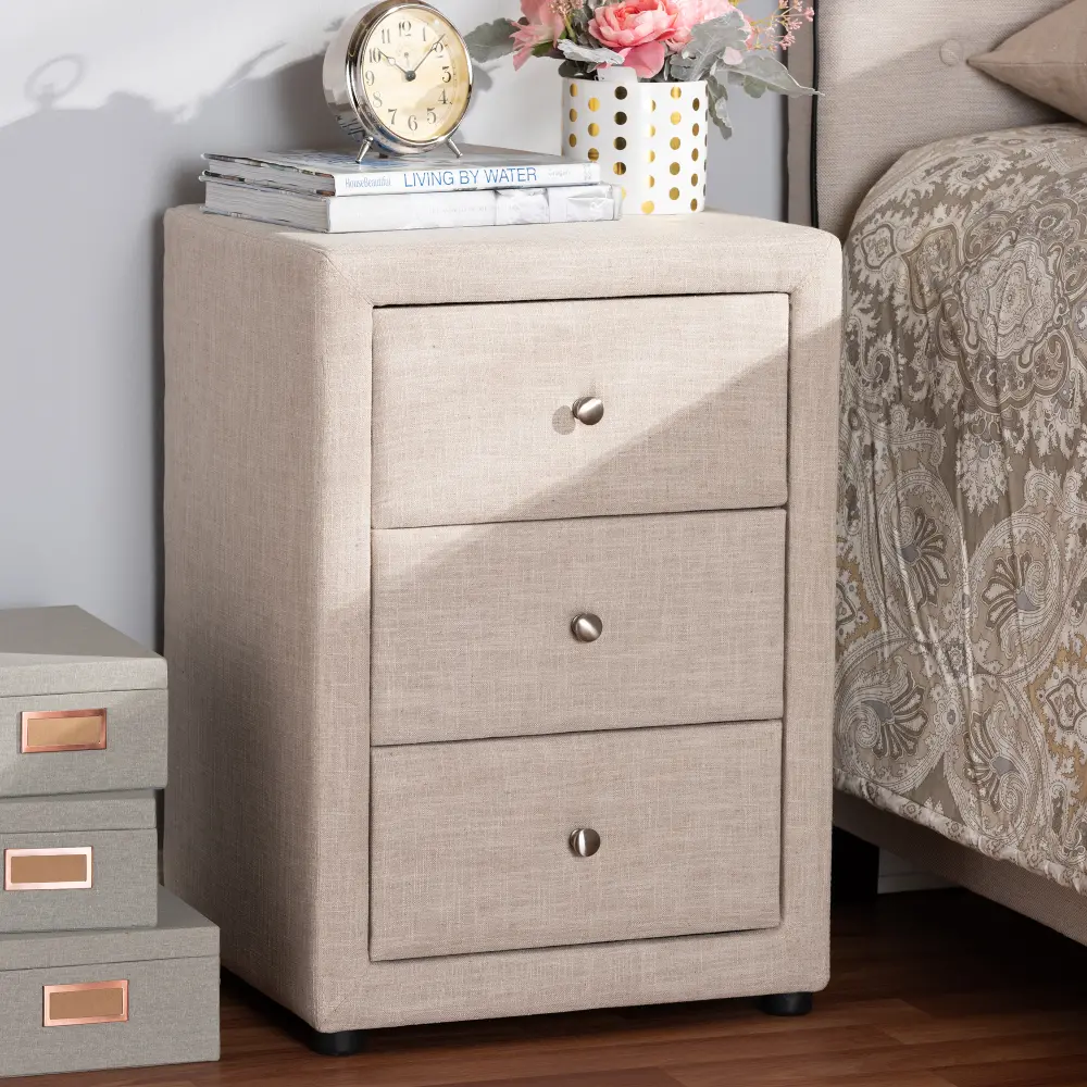 147-8162-RCW Contemporary Beige Upholstered Nightstand - Tessa-1