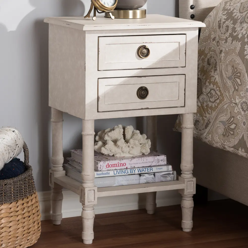 146-8189-RCW Classic Cottage Antiqued White Nightstand - Lenore-1