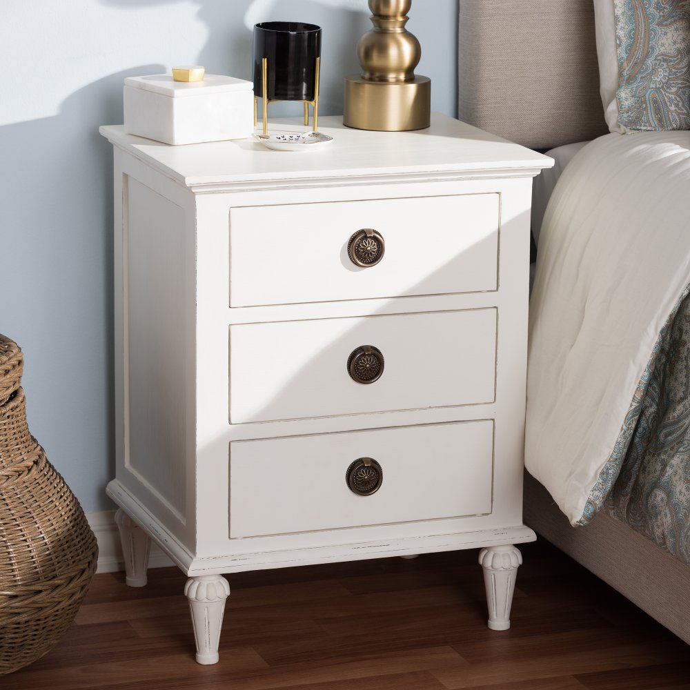 Shabby Chic Rustic White Nightstand - Venezia