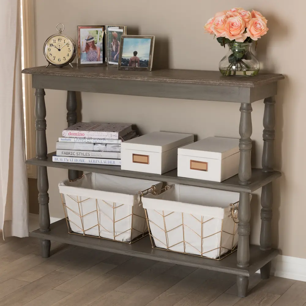 146-8186-RCW Country Cottage Farmhouse Weathered Brown Console Table - Nellie-1