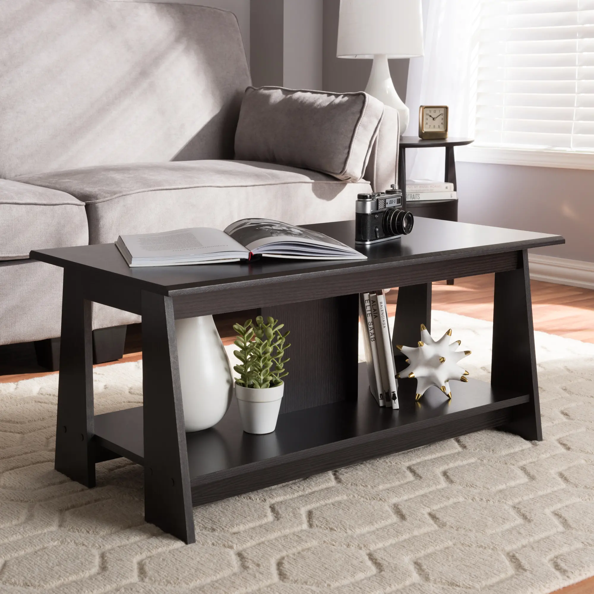 Modern and Contemporary Wenge Brown Coffee Table - Fionan
