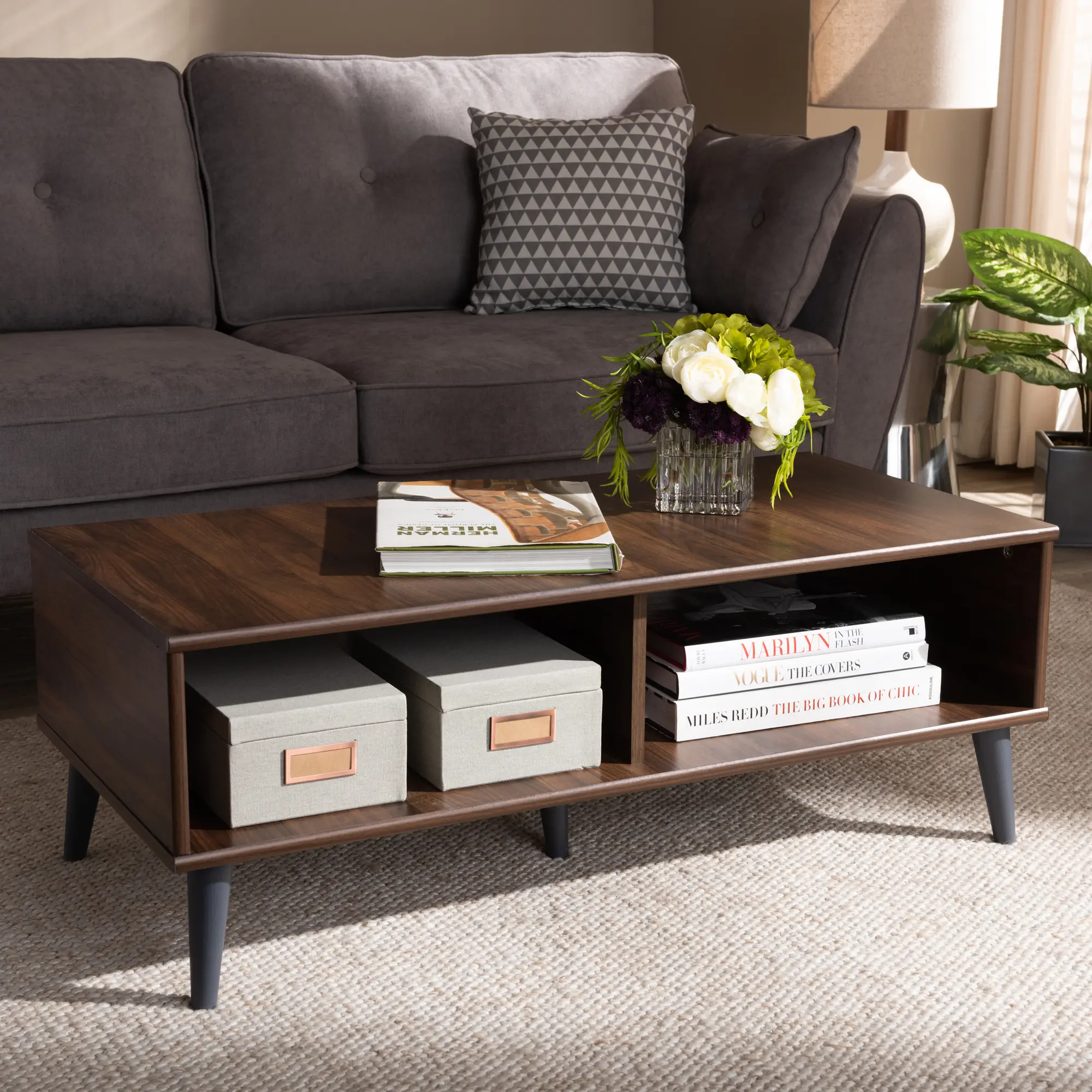 Mid Century Modern Brown and Gray Wood Coffee Table - Pierre