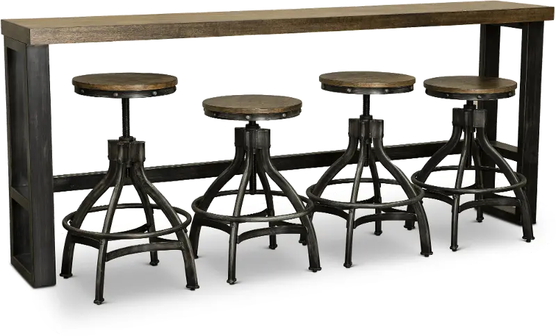 Chandler Rustic Brown Console Table, Rustic Bar Table And Stool Set