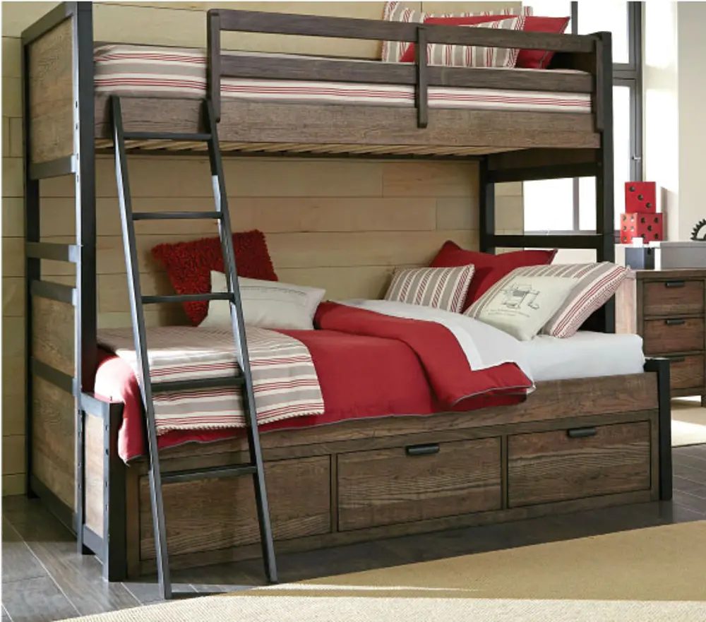 Brown Twin-over-Twin Bunk Bed with Storage - Fulton County-1
