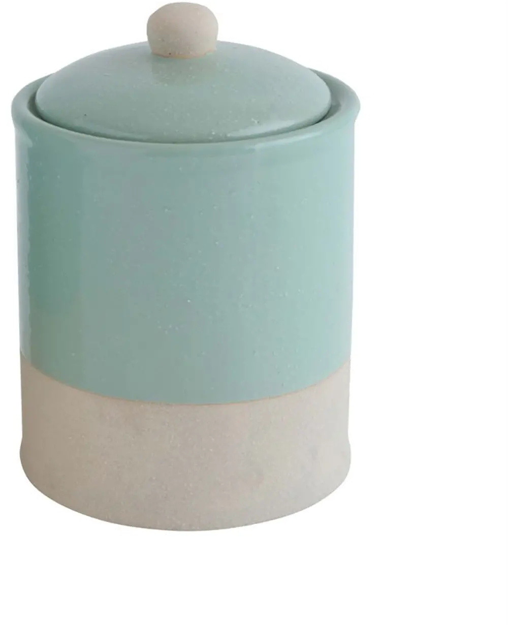 DA9462 7 Inch Mint And White Stoneware Lidded Canister-1