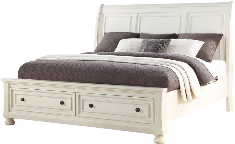 Classic Traditional Off White Queen, White Queen Bed Frame With Storage Drawers