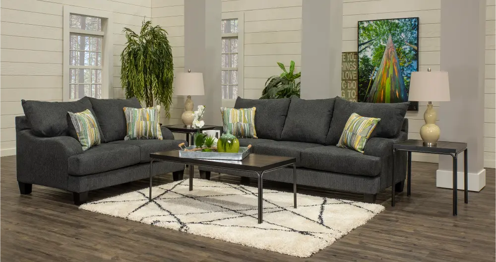 Contemporary Flannel Gray 2 Piece Living Room Set - Malibu-1