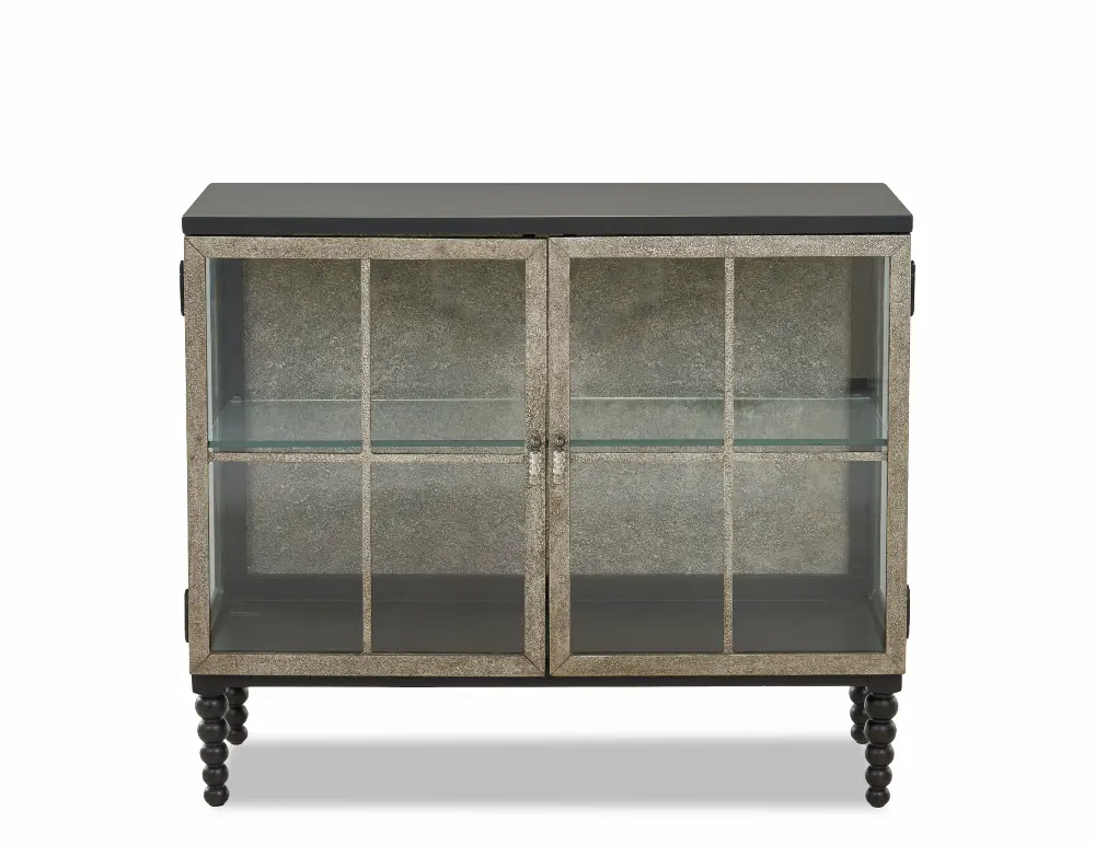 Painted Black and Metal Two Glass Door Chest - Aria-1