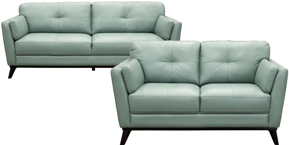 Warsaw Seafoam Green Leather 2 Piece Living Room Set-1